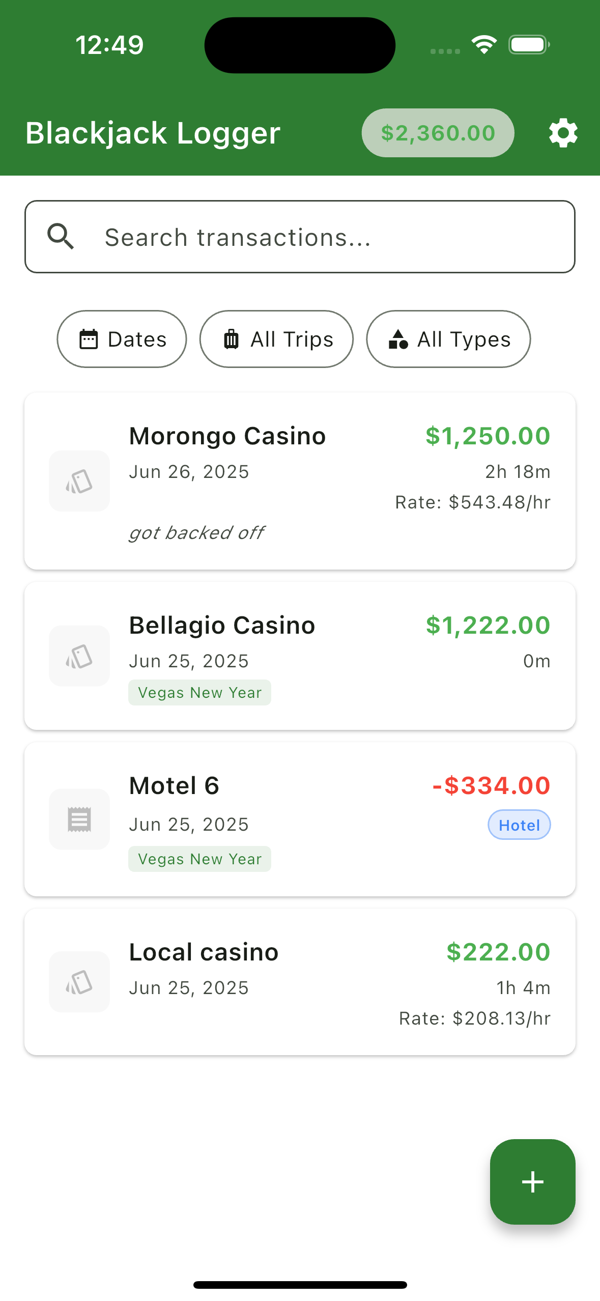 Blackjack Logger Expense Management System